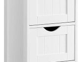 _Bathroom cabinet, narrow wooden bathroom cabinet with 4 drawers, 30 x 30 x 82 cm, living room, bedroom, hallway, deep, free-standing, space-saving, white