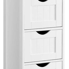 _Bathroom cabinet, narrow wooden bathroom cabinet with 4 drawers, 30 x 30 x 82 cm, living room, bedroom, hallway, deep, free-standing, space-saving, white