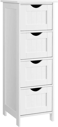 Bathroom cabinet, narrow wooden bathroom cabinet with 4 drawers, 30 x 30 x 82 cm, living room, bedroom, hallway, deep, free-standing, space-saving, white
