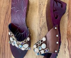 Handmade Vietnamese wooden wedge shoes size 6