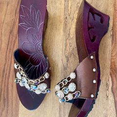 Handmade Vietnamese wooden wedge shoes size 6