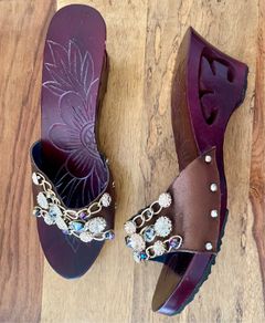 Handmade Vietnamese wooden wedge shoes size 6