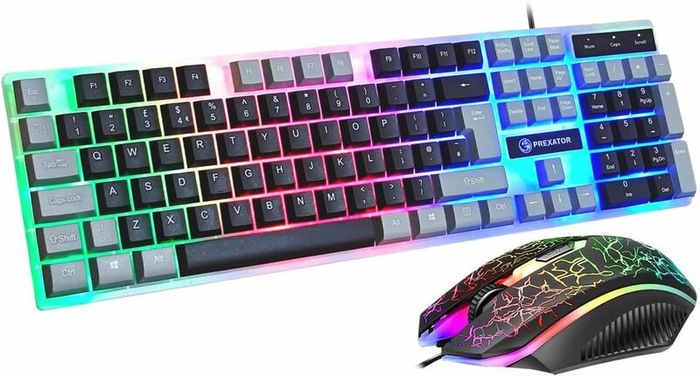 USB Wired Keyboard and Mouse Set, Luminous LED Lights, Full Size Slim Keyboard, LED Gaming Mouse, Game or Business, UK Layout, For PC, Laptop, Windows And Mac, PS4, PS5, Xbox One, etc (Retro)
