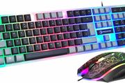 USB Wired Keyboard and Mouse Set, Luminous LED Lights, Full Size Slim Keyboard, LED Gaming Mouse, Game or Business, UK Layout, For PC, Laptop, Windows And Mac, PS4, PS5, Xbox One, etc (Retro)