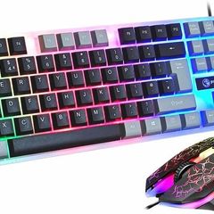 USB Wired Keyboard and Mouse Set, Luminous LED Lights, Full Size Slim Keyboard, LED Gaming Mouse, Game or Business, UK Layout, For PC, Laptop, Windows And Mac, PS4, PS5, Xbox One, etc (Retro)