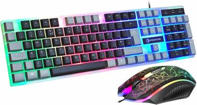 USB Wired Keyboard and Mouse Set, Luminous LED Lights, Full Size Slim Keyboard, LED Gaming Mouse, Game or Business, UK Layout, For PC, Laptop, Windows And Mac, PS4, PS5, Xbox One, etc (Retro)