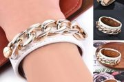 Punk Rock Wide Leather Men's Women's Cuff Bangle Bracelet Adjustable Wristband