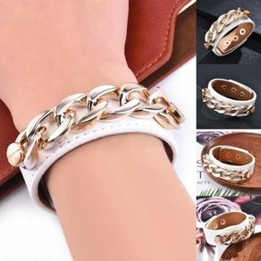 Punk Rock Wide Leather Men's Women's Cuff Bangle Bracelet Adjustable Wristband