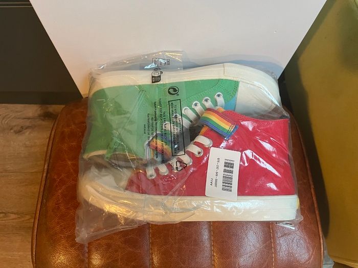 BNWT Little Bird multi-coloured canvas hi-top trainers