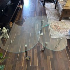 Glass coffee table with Swivelling tray & Poang Armchair
