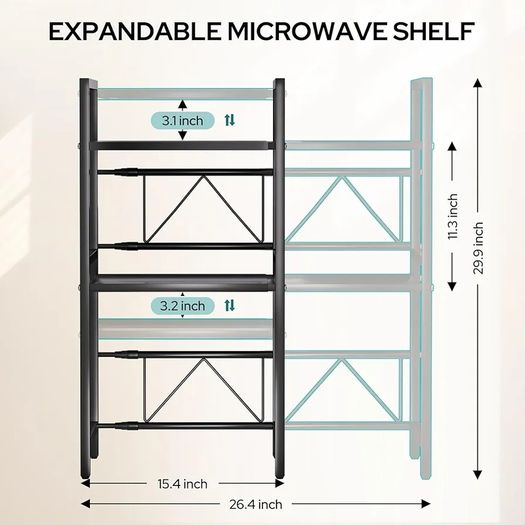 Expandable Microwave Shelf,3-Tier Microwave Stand,Black Adjustable Kitchen storage & Organisation, Heavy Duty Microwave Rack with Knife Holder, Cutlery Box & Cutting Board Rack
