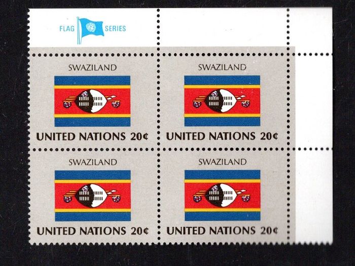 1982 United Nations New York Swaziland National Flag (part of flag series) Block of 4 Mint Never Hinged (MNH)