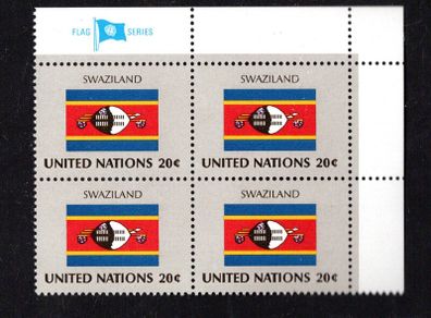 1982 United Nations New York Swaziland National Flag (part of flag series) Block of 4 Mint Never Hinged (MNH)
