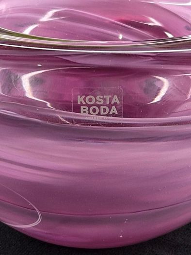 Kosta Boda Swedish Pink Glass Swirl Bowl Tealight Holder Signed