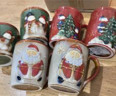 6 Vintage Folk Art Santa And Snow man Hand Glazed CoffeeMug Cup Christmas Textured