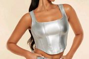 SHEIN BAE Square Neck Asymmetrical Hem PU Leather Tank Top Size S