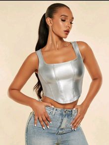 SHEIN BAE Square Neck Asymmetrical Hem PU Leather Tank Top Size S