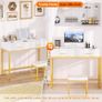 36 Inch Vanity Desk with Mirror and Drawers, Vanity Table and Stool, Dressing Table with Lights and Socket Strip for Bedroom, Gold Image 7