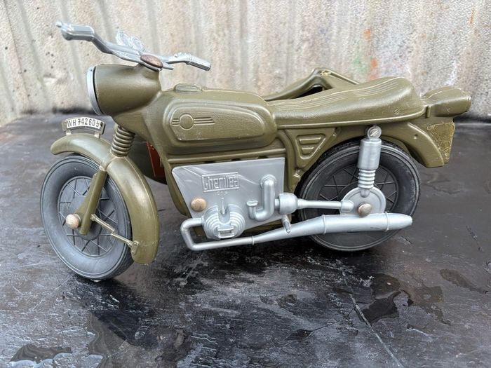 vintage Cherilea action man German motorcycle and sidecar plus battle worn Jeep