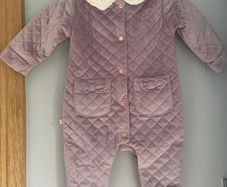 Ted baker baby dusty mauve velour & fur Pramsuit Sz3-6mths EUC