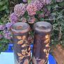 Stunning Pair Of Hand Painted Art Nouveau Hardwood  Candlesticks 12" Image 5