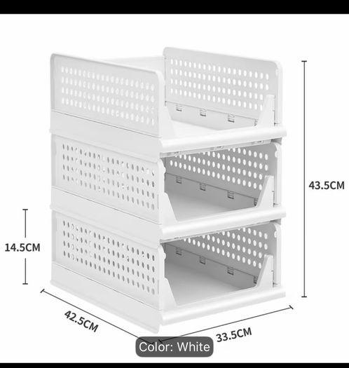 A Set of 3 Stackable Drawer Organizers, Sliding Wardrobe Drawers, Perfect for Wardrobes and Bedrooms, Measuring 33.5 X 43 X 42cm.