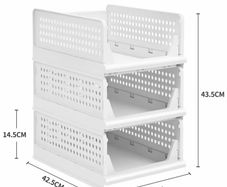 A Set of 3 Stackable Drawer Organizers, Sliding Wardrobe Drawers, Perfect for Wardrobes and Bedrooms, Measuring 33.5 X 43 X 42cm.