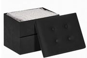Storage Box, Small Storage Stool with Side Pocket, Folable Foot Stool for living Room &amp; Bedroom, 40 x 30 x 30 cm, Load up to 100 kg, Black
