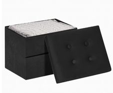 Storage Box, Small Storage Stool with Side Pocket, Folable Foot Stool for living Room & Bedroom, 40 x 30 x 30 cm, Load up to 100 kg, Black