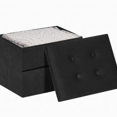 Storage Box, Small Storage Stool with Side Pocket, Folable Foot Stool for living Room & Bedroom, 40 x 30 x 30 cm, Load up to 100 kg, Black