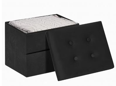 Storage Box, Small Storage Stool with Side Pocket, Folable Foot Stool for living Room & Bedroom, 40 x 30 x 30 cm, Load up to 100 kg, Black