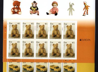 2015 Ireland Europa Old Toys Commemorative Stamps Sheetlet Plate 1A1A1A1a Mint Never Hinged (MNH)