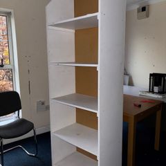 Tall white shelving unit