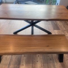 Solid Oak Table & Matching Bench