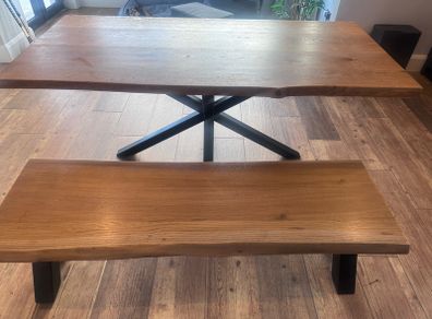 Solid Oak Table & Matching Bench