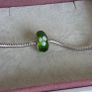 Pandora green glass charm with white flower design very good condition hallmarked Image 6