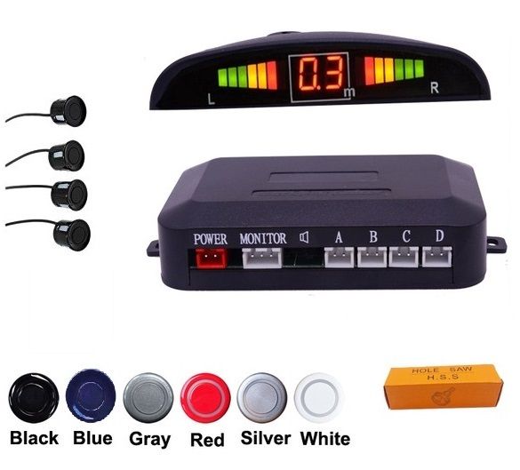 New Car Parking Sensor 4 Kit Rear Reverse Sensors Alarm Backup Radar System LED Display Warning in Black / White / Blue / Silver/Red