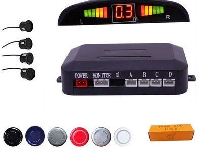 New Car Parking Sensor 4 Kit Rear Reverse Sensors Alarm Backup Radar System LED Display Warning in Black / White / Blue / Silver/Red
