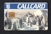 1994 Ireland 50 unit Cobh Heritage Centre, in Cobh, Co. Cork. Depicts an image of a priest blessing Irish emigrants before setting sail on a famine ship to America (Gemplus GEM1) Call Card Used. Telecom Eireann card number 1057