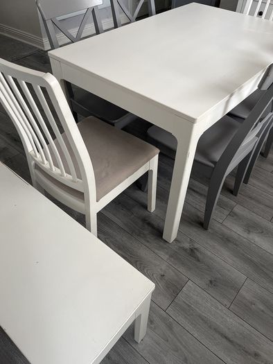 table, chairs and bench
