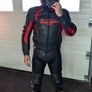 Full Motorcycle protection leather two piece suit,  helmet and boots. Image 2