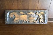 Vintage Wooden carved Wall plaque Horse and plough