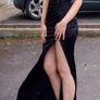 Corset Mermaid Satin Prom Dress with Slit, black, size 6 Image 10