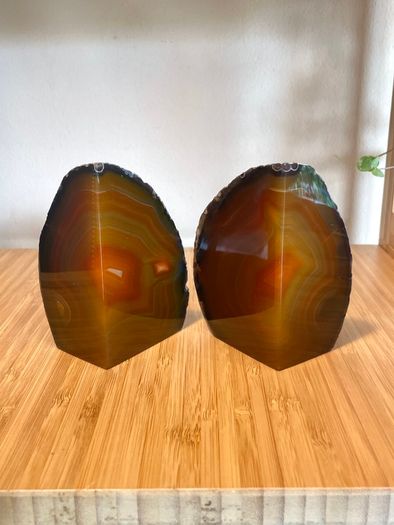 Set of Vintage Brown Agate Bookends Home Decor