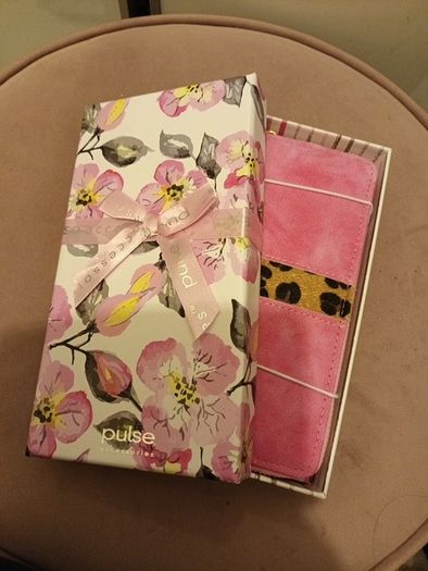 Pink wallet in gift box