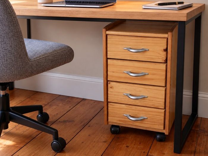 Solid Pine 4-Drawer Storage Unit on Wheels