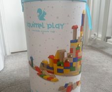 Bucket of wooden building blocks