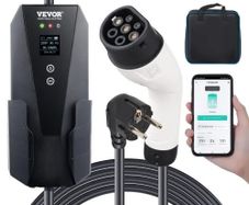 Portable EV Charger Type 2, 16A 3.7 kW, Electric Vehicle Car Charger with 8.6 m Charging Cable CEE 7 7 Plug LCD Screen IEC 62196 Home EV Charging Station with Carry Bag Charging Cable Hook