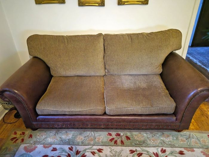 Luxury leather and fabric three piece suite