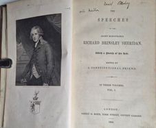 Speeches of the Right Honourable Richard Brinsley Sheridan. 1842 First edition. Irish interest. Antiquarian, rare, collectible, vintage, nineteenth, century, Victorian, British, Irish, politics, parliament, Whig, government, oratory, rhetoric, elocution, 